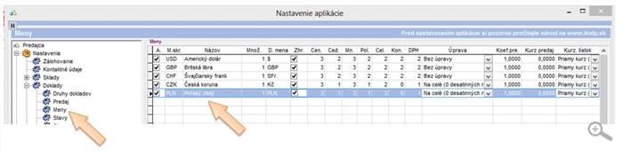 Nastavenia meny v aplikácii Nastavenia meny v aplikácii