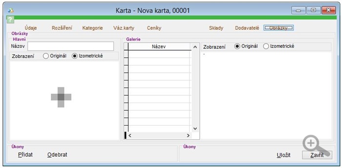 Popis záložky Obrázky na skladové kartě