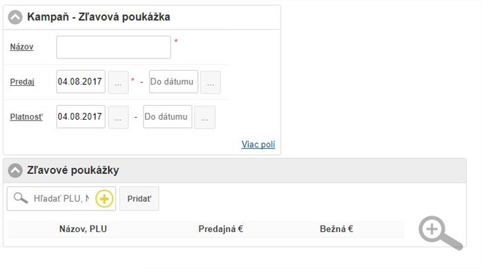 Formulár pre definovanie pravidiel kampane - Zľavých poukážok Formulár pre definovanie pravidiel kampane - Zľavých poukážok