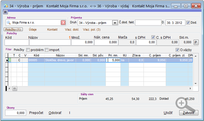 Výroba - príjem receptúry Výroba - príjem receptúry