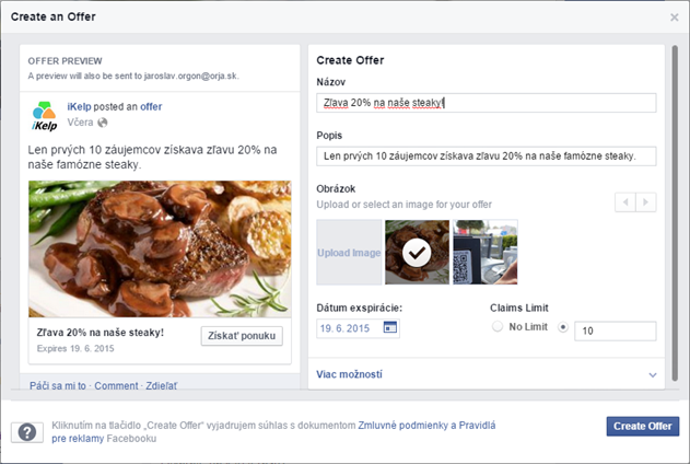 Vytvorenie ponuky na Facebooku