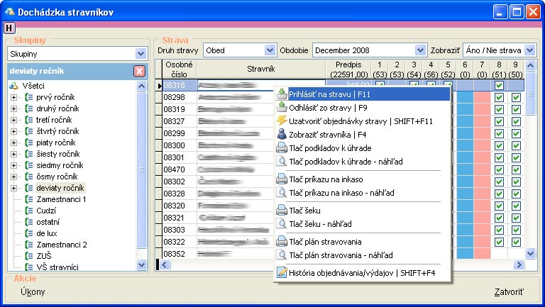 Dochádzka stravníkov - pravý klik na stravníka dochadzka-stravnikov-stravnik-rclik