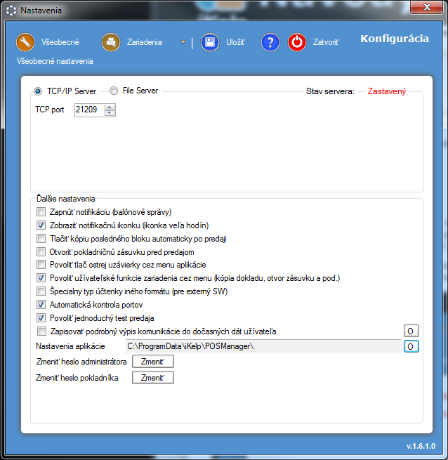 POS Manažér Server - nastavenia POS Manažér Server - nastavenia