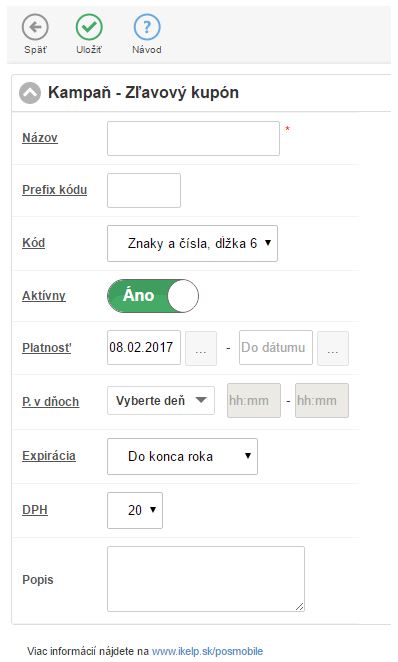 Formulár pre definovanie pravidiel kampane - Zľavých kupónov Formulár pre definovanie pravidiel kampane - Zľavých kupónov