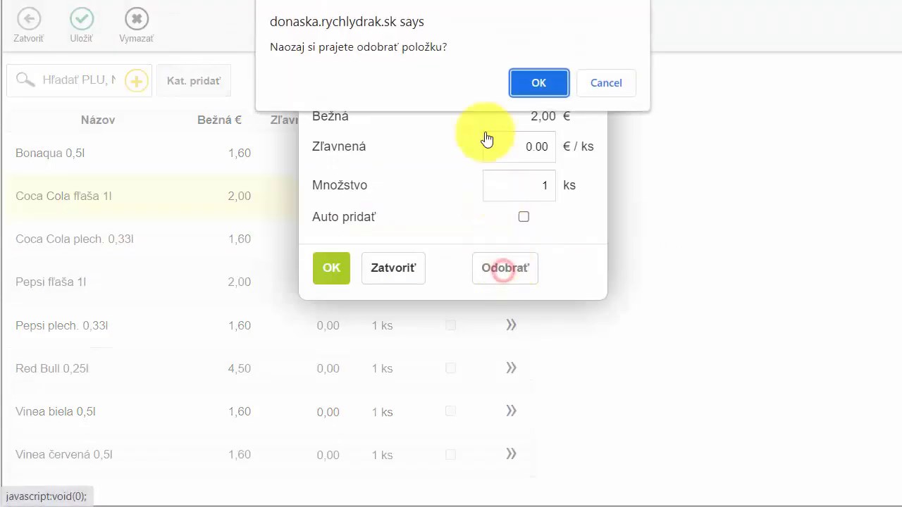 Dial&oacute;g s potvrden&iacute;m odobratia položky zo skupiny a tlačidlom OK