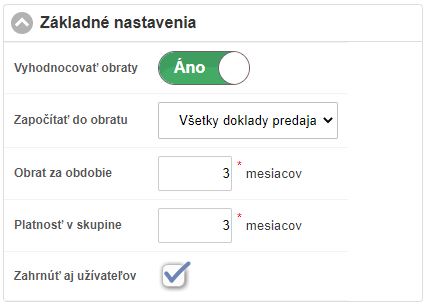 Formulár základných nastavení systému verných zákazníkov Formulár základných nastavení systému verných zákazníkov