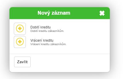 Nový záznam pro dobití nebo vrácení kreditu Nový záznam pro dobití nebo vrácení kreditu