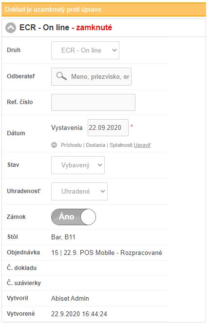 Formulár úpravy pokladničného dokladu Formulár úpravy pokladničného dokladu