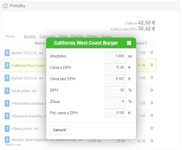 Detail položiek v účtovanom doklade Detail položiek v účtovanom doklade