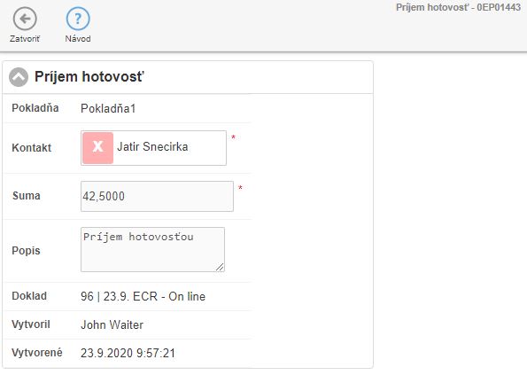 Detail úhrady na pokladničnom doklade Detail úhrady na pokladničnom doklade