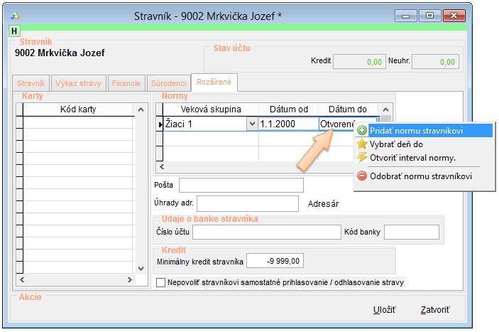 Nastavenie ukončenia platnosti pôvodnej vekovej skupiny stravníka. Nastavenie ukončenia platnosti pôvodnej vekovej skupiny stravníka.