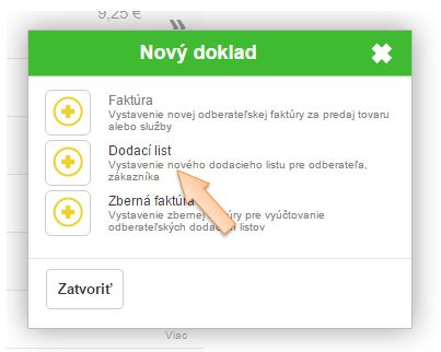 Vytvorenie nového finančného dokladu - Dodací list