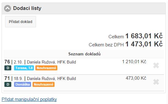 Seznam navázaných dodacích listů Seznam navázaných dodacích listů