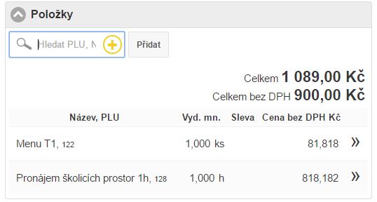 Seznam položek dokladu Seznam položek dokladu