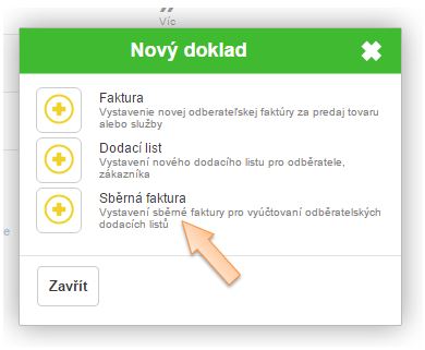 Vytvoření nového finančního dokladu - Sběrná faktura Vytvoření nového finančního dokladu - Sběrná faktura