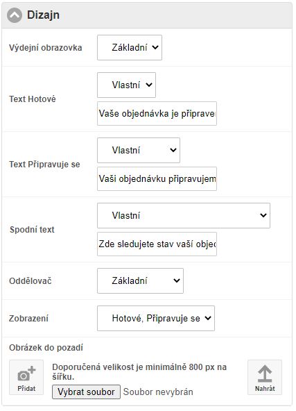 Nastavení výdejního displeje Nastavení výdejního displeje