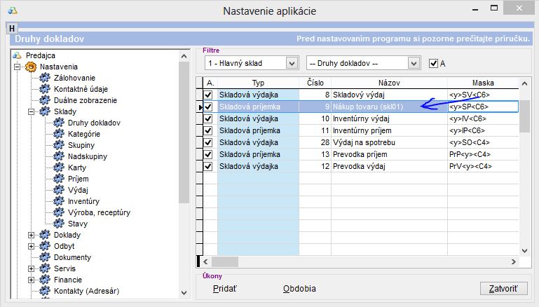 Nastavenia pohybov na sklade