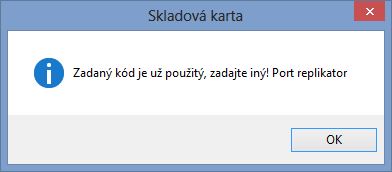 Hlásenie aplikácie ak pridelovaný kód novej karte bol už použitý Hlásenie aplikácie ak pridelovaný kód novej karte bol už použitý