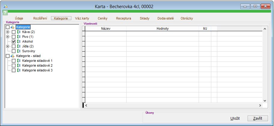Zařazen&iacute; skladov&eacute; karty kategorie