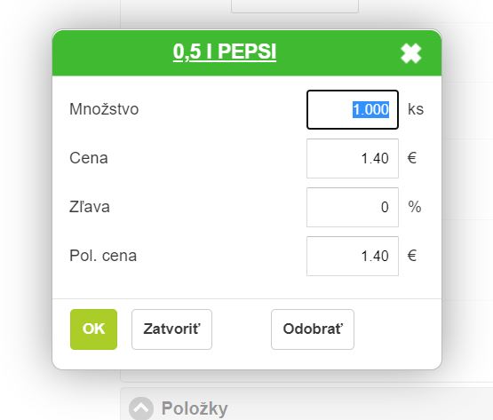Pridanie položky do dokladu Pridanie položky do dokladu