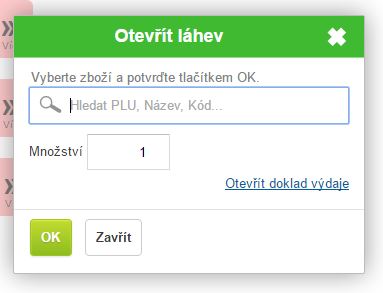 Formulář pro zaevidovaní otevřené láhve během prodeje