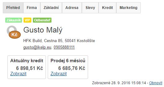 Záložka Přehled na kontaktu Záložka Přehled na kontaktu