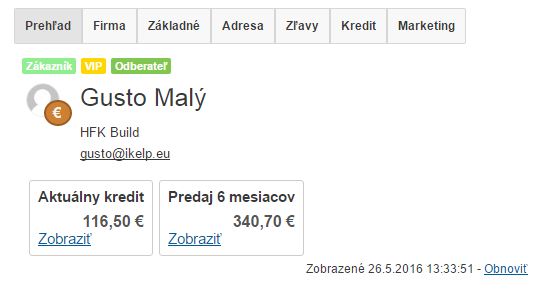 Záložka Prehľad na kontakte Záložka Prehľad na kontakte