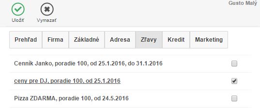 Záložka Zľavy na kontakte Záložka Zľavy na kontakte