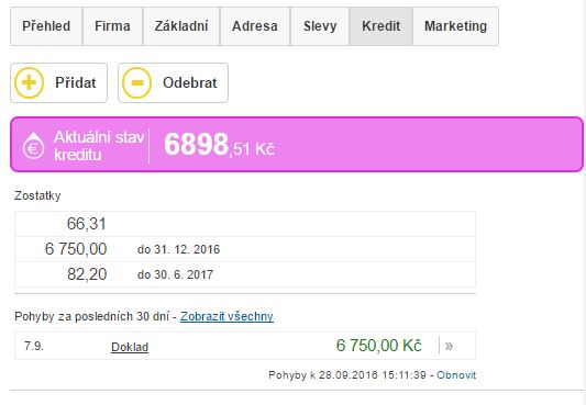 Záložka Kredit na kontaktu a jeho přehled Záložka Kredit na kontaktu a jeho přehled